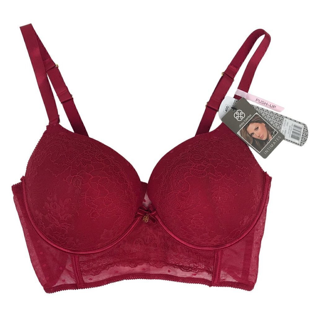 Daisy Fuentes Full Figure Push Up Bra 40D Red Lace Overlay Sexy Lingerie